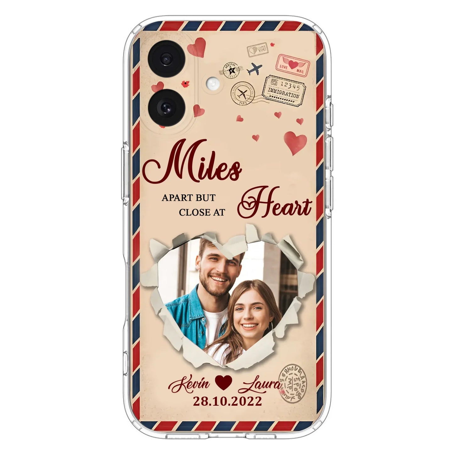 Custom Personalized Couple Phone Case - Gift Idea For Couple/ Valentines Day - Upload Photo - Miles Apart But Close At Heart - Case For iPhone/ Samsung