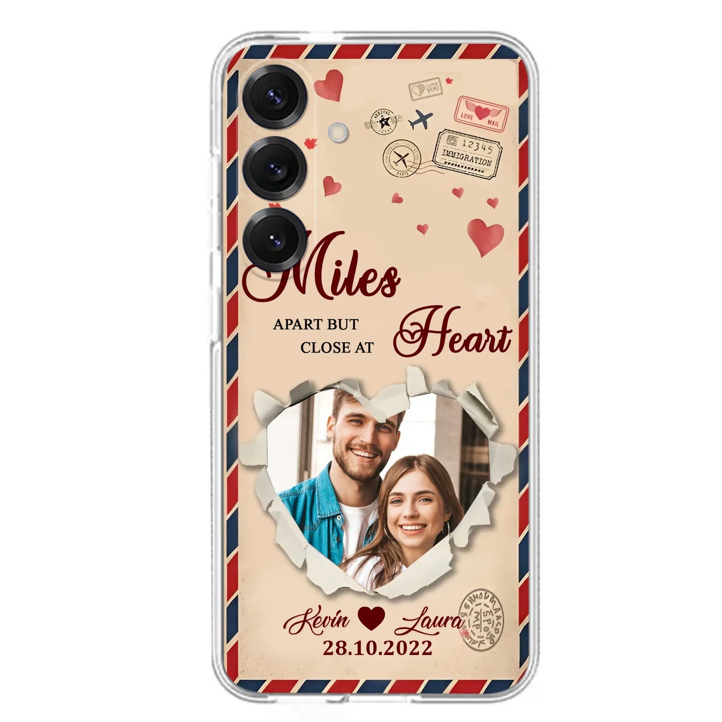 Custom Personalized Couple Phone Case - Gift Idea For Couple/ Valentines Day - Upload Photo - Miles Apart But Close At Heart - Case For iPhone/ Samsung