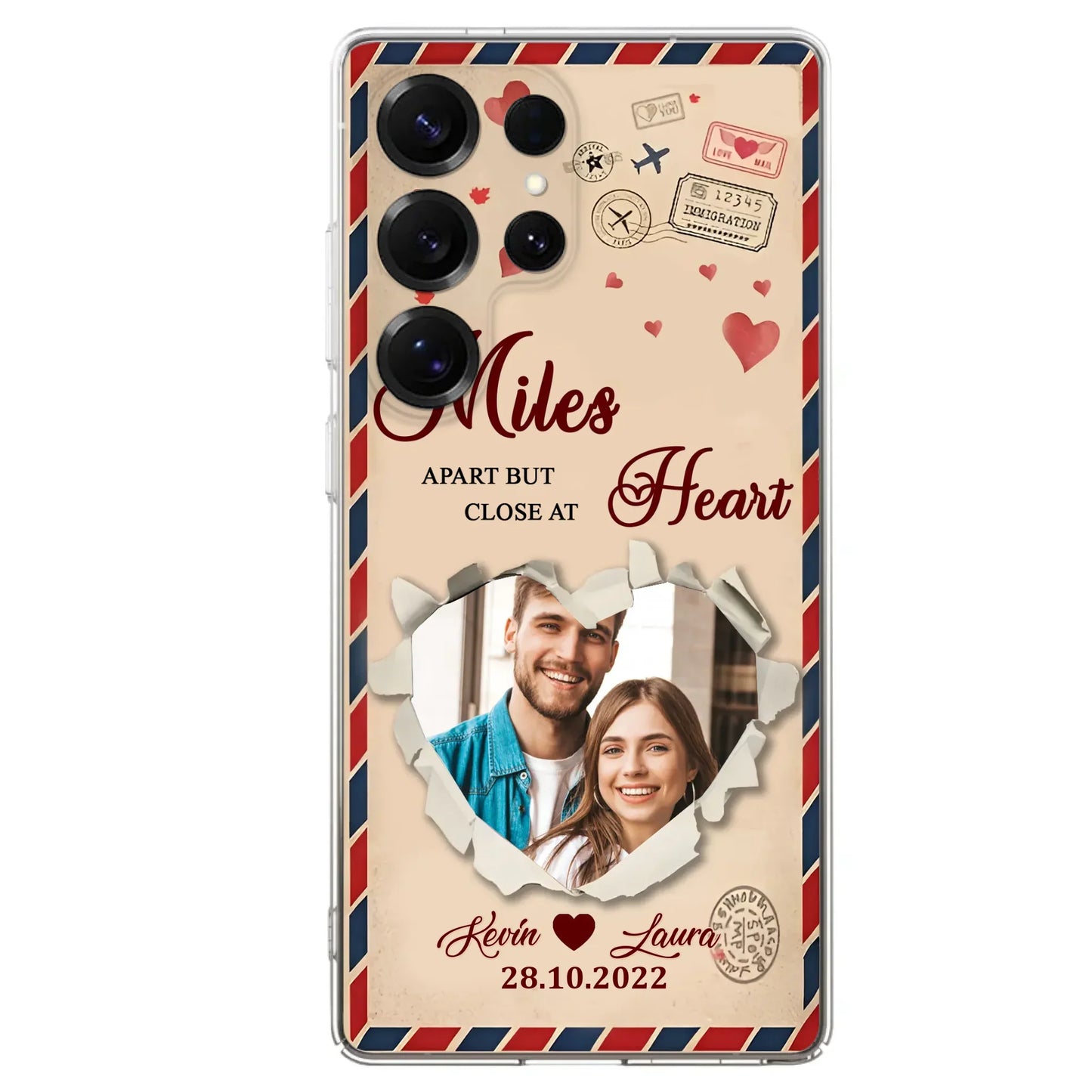Custom Personalized Couple Phone Case - Gift Idea For Couple/ Valentines Day - Upload Photo - Miles Apart But Close At Heart - Case For iPhone/ Samsung