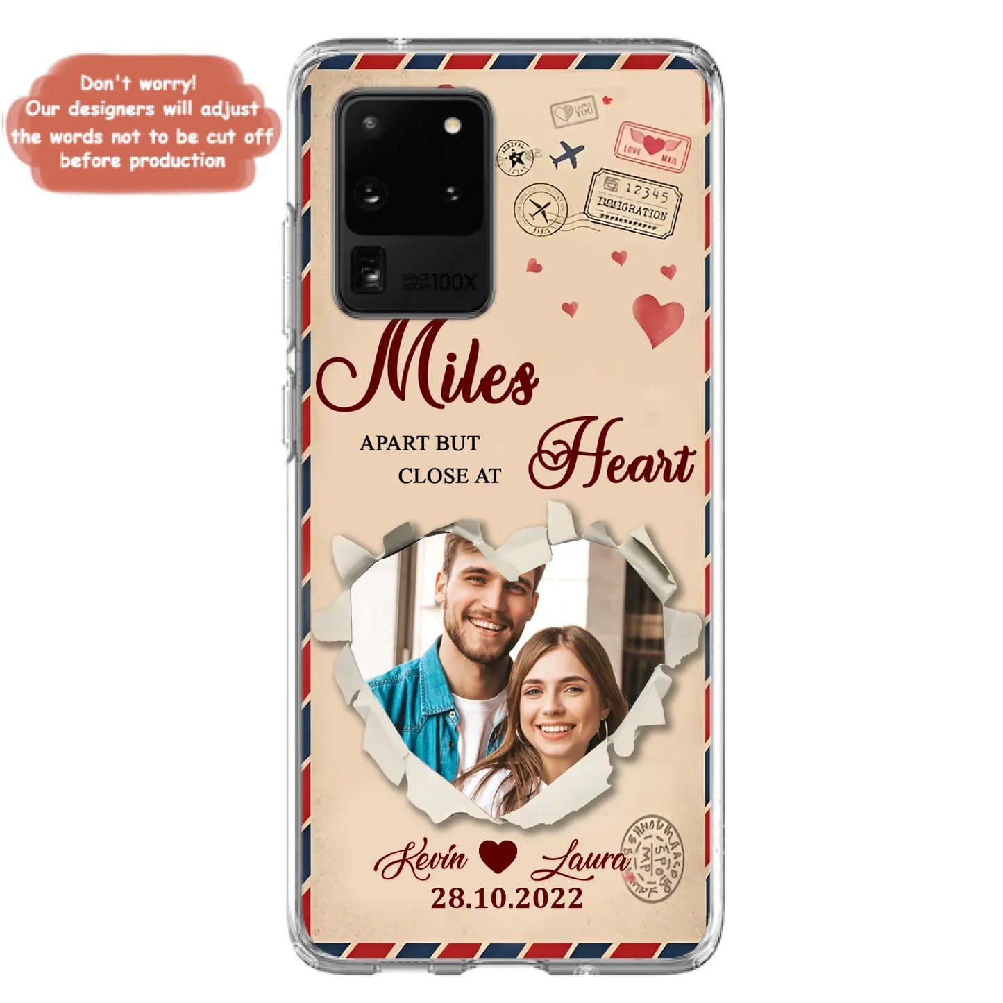 Custom Personalized Couple Phone Case - Gift Idea For Couple/ Valentines Day - Upload Photo - Miles Apart But Close At Heart - Case For iPhone/ Samsung