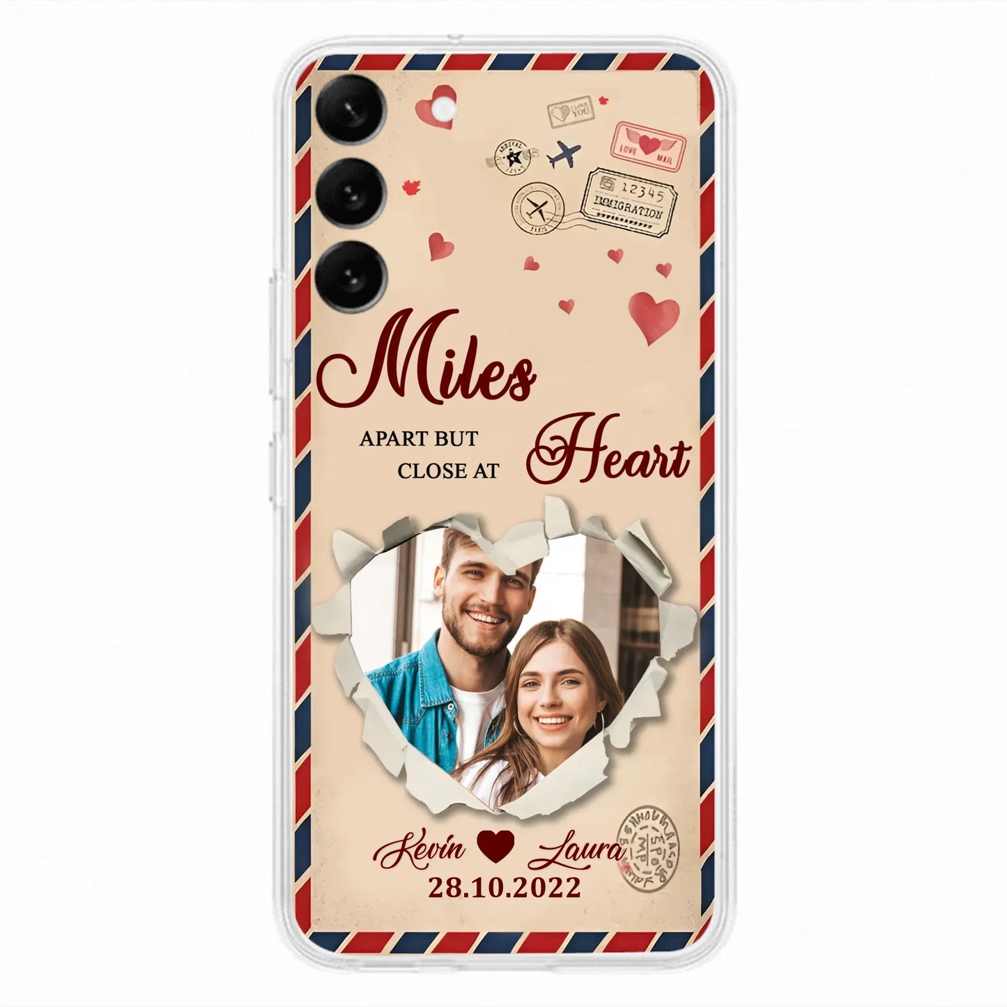 Custom Personalized Couple Phone Case - Gift Idea For Couple/ Valentines Day - Upload Photo - Miles Apart But Close At Heart - Case For iPhone/ Samsung