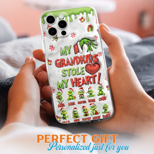 Custom Personalized Christmas Mama Grandkid Phone Case - Gift Idea For Grandkids - Upto 10 Kids - My Grandkids Stole My Heart - Case For iPhone/Samsung