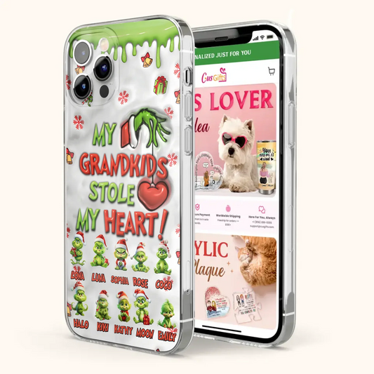 Custom Personalized Christmas Mama Grandkid Phone Case - Gift Idea For Grandkids - Upto 10 Kids - My Grandkids Stole My Heart - Case For iPhone/Samsung