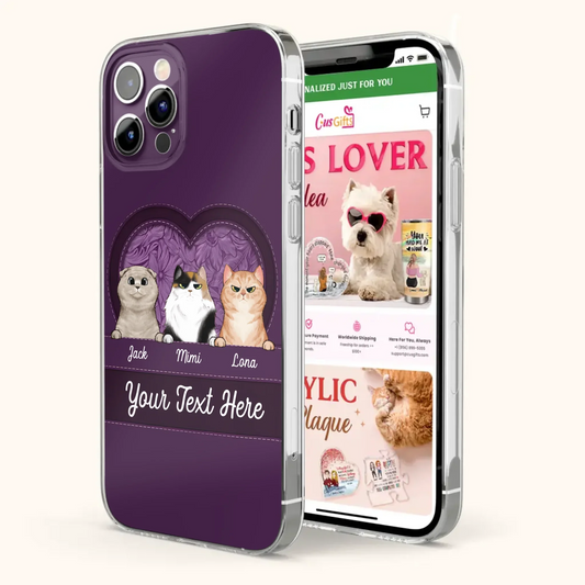 Custom Personalized Cat Phone Case For iPhone And Samsung - Gift Idea For Cat Lover - Up to 3  Cats  - Cat In Heart