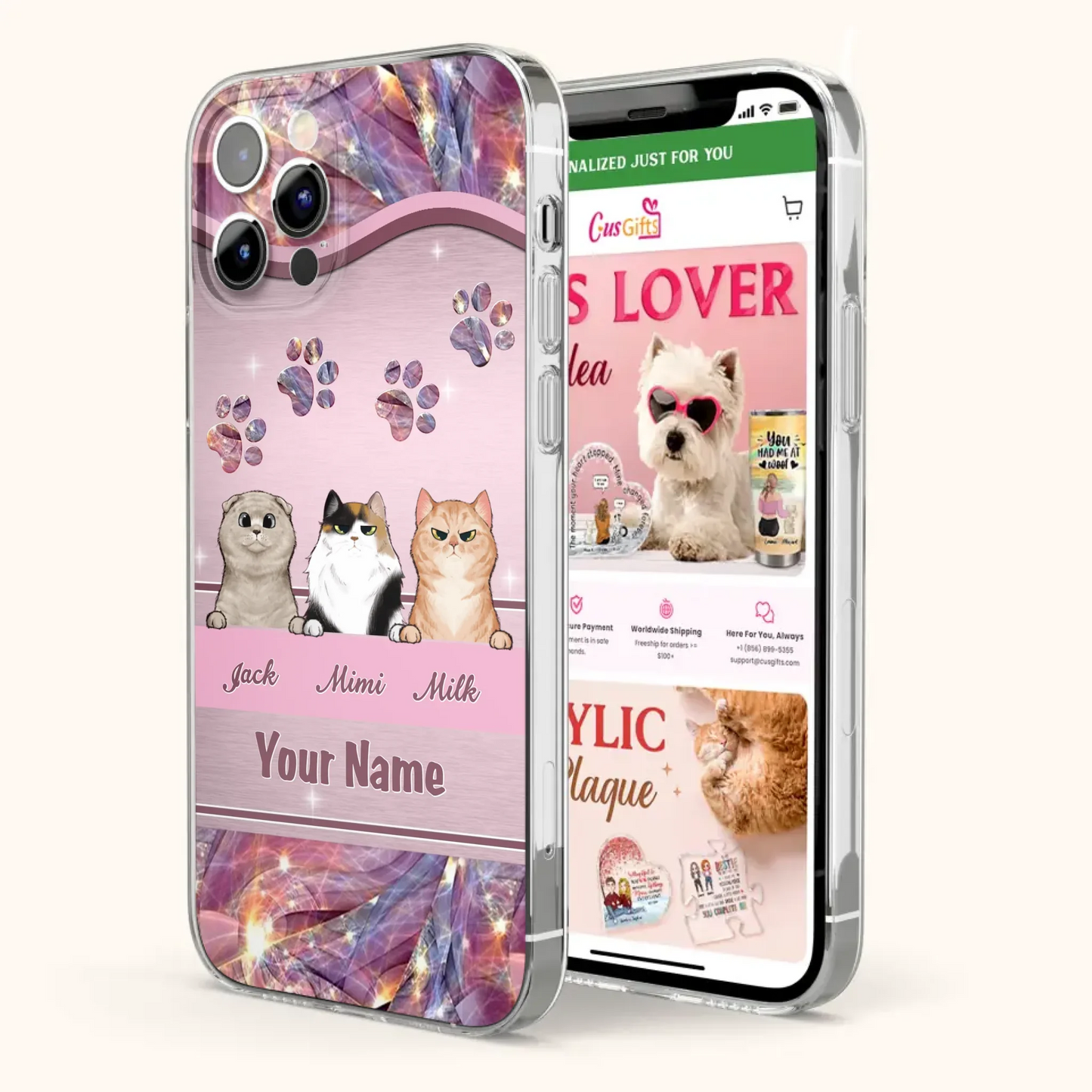 Custom Personalized Cat Phone Case For iPhone And Samsung - Gift Idea For Cat Lover - Up to 3  Cats