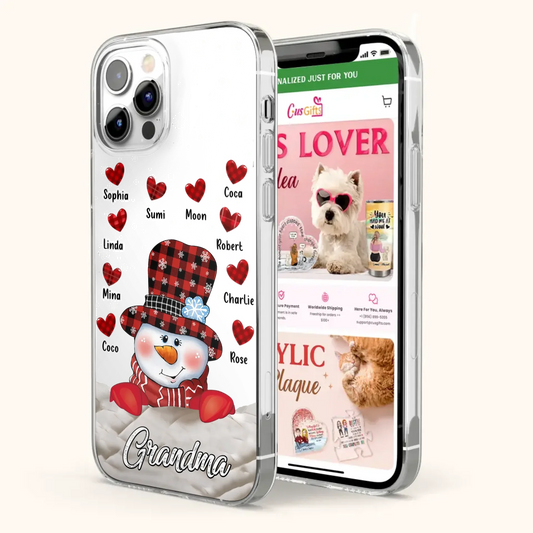 Personalized Snowman Grandma Phone Case - Christmas Gift Idea For Grandma - Up to 10 Kids - Case For iPhone/Samsung