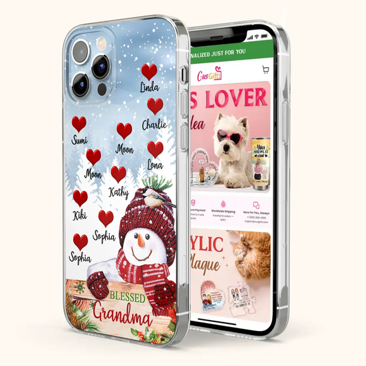 Personalized Snowman Grandma Phone Case - Christmas Gift Idea For Grandma - Up to 10 Kids - Case For iPhone/Samsung - Blessed Grandma