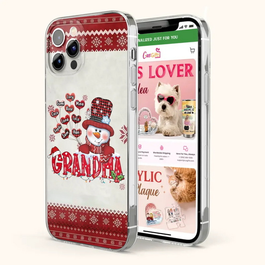 Personalized Snowman Grandma Phone Case - Christmas Gift Idea For Grandma - Up to 10 Kids - Case For iPhone/Samsung