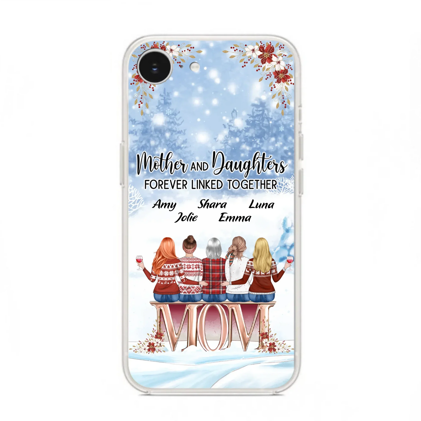 Personalized Mom Phone Case - Mother With Upto 4 Daughters - Gift Idea For Mother's Day From Daughter - Mother And Daughters Forever Linked Together - Case For iPhone/Samsung