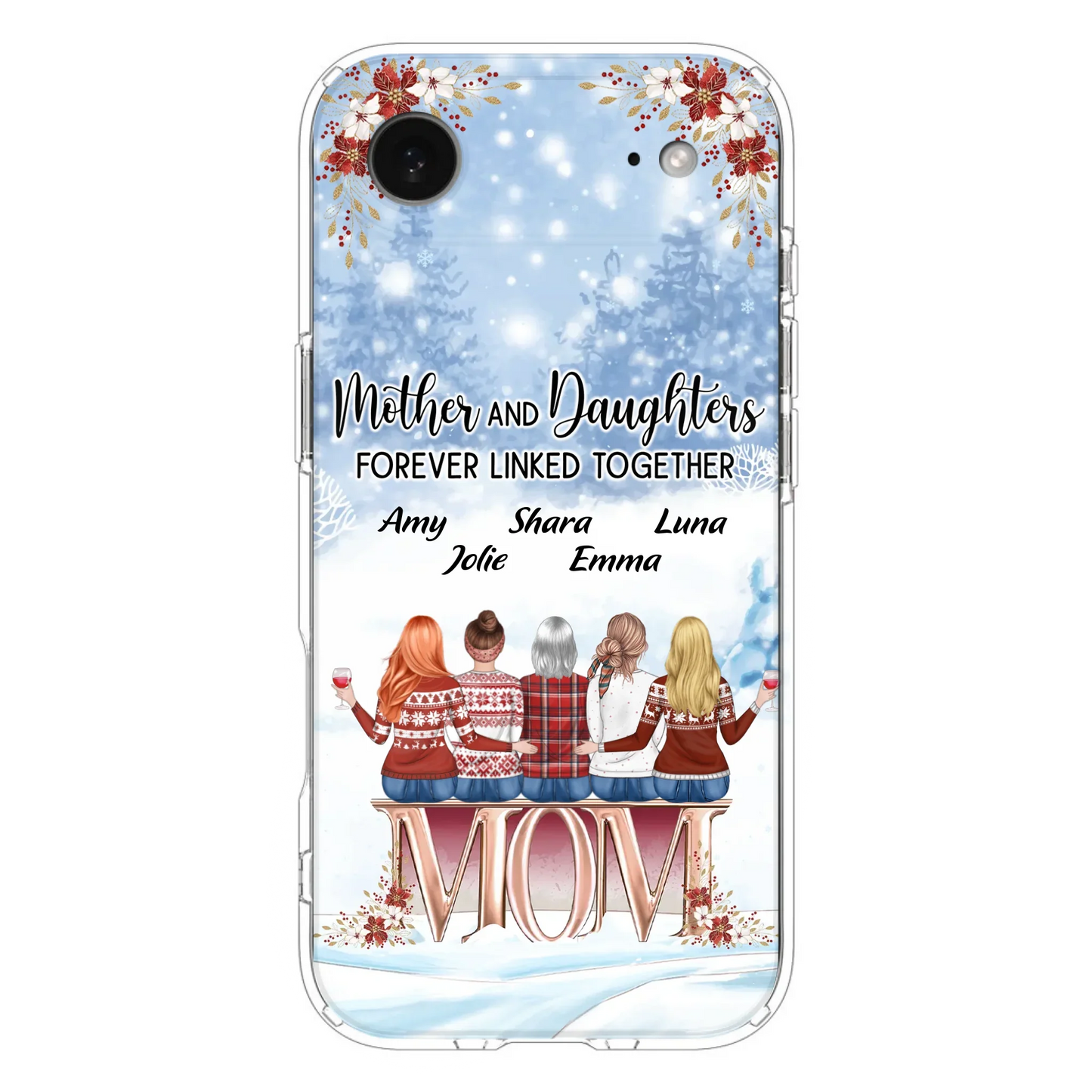 Personalized Mom Phone Case - Mother With Upto 4 Daughters - Gift Idea For Mother's Day From Daughter - Mother And Daughters Forever Linked Together - Case For iPhone/Samsung