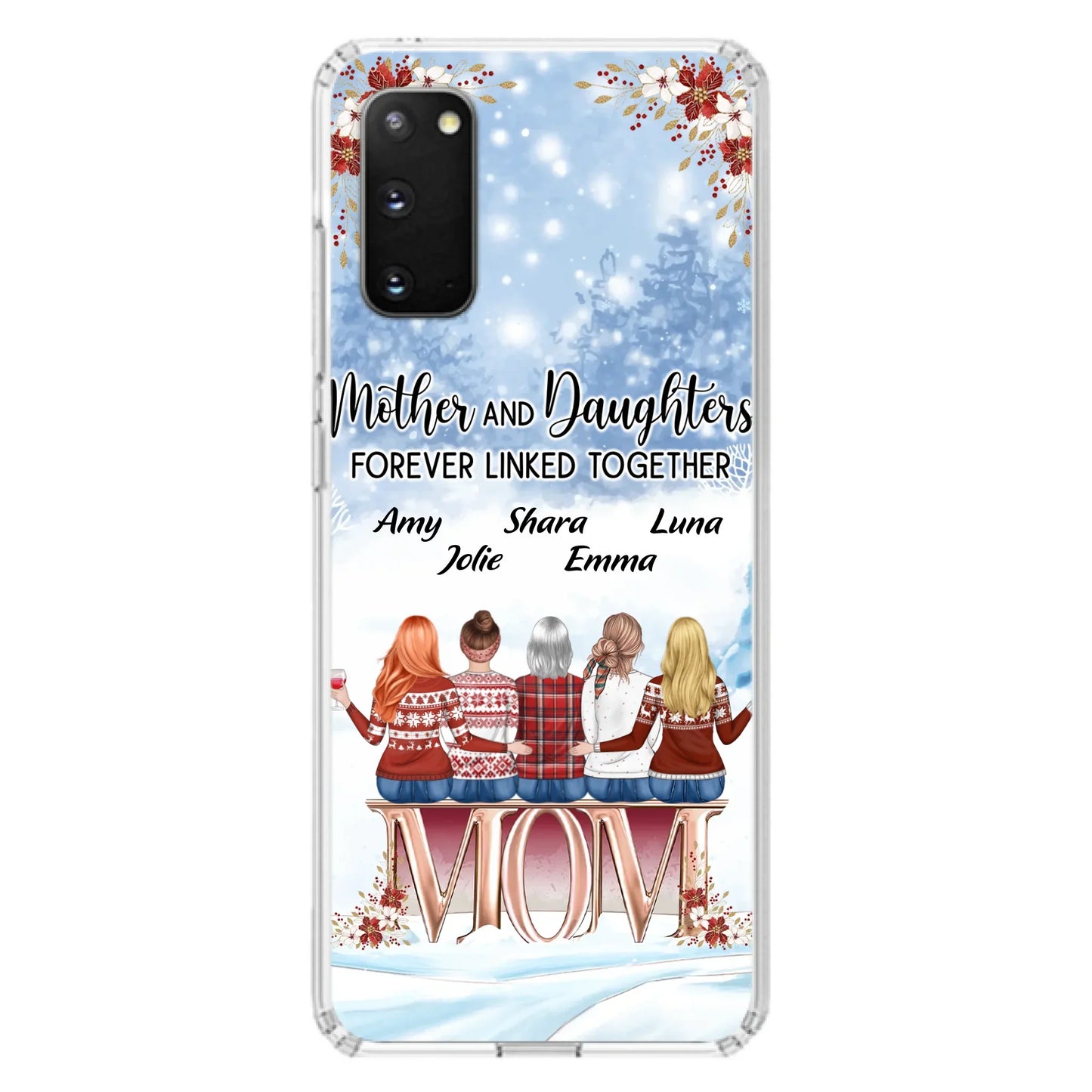 Personalized Mom Phone Case - Mother With Upto 4 Daughters - Gift Idea For Mother's Day From Daughter - Mother And Daughters Forever Linked Together - Case For iPhone/Samsung