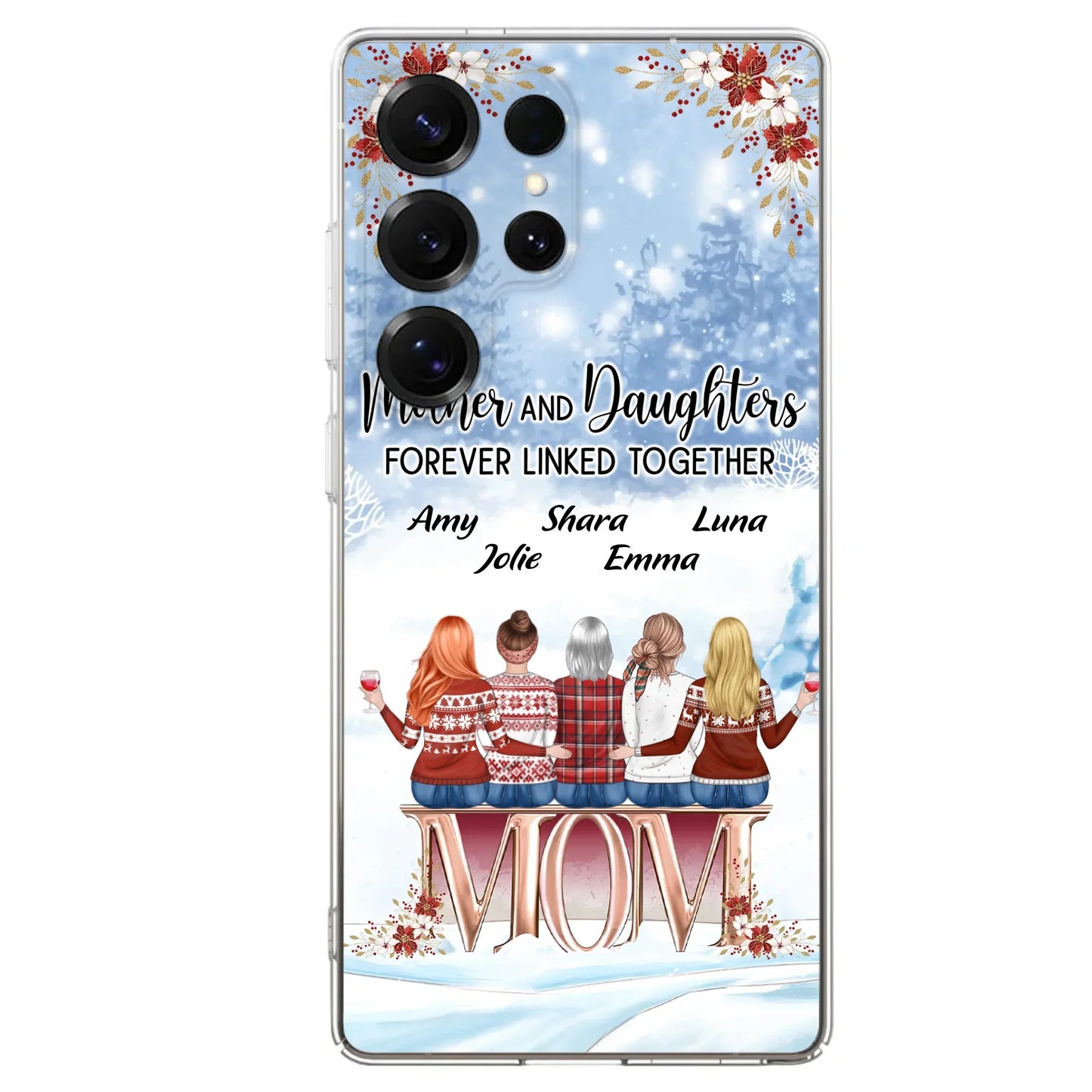 Personalized Mom Phone Case - Mother With Upto 4 Daughters - Gift Idea For Mother's Day From Daughter - Mother And Daughters Forever Linked Together - Case For iPhone/Samsung