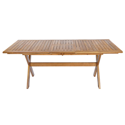 60-76" Acacia Wood Outdoor Dining Table, Telescopic, Teak Finish