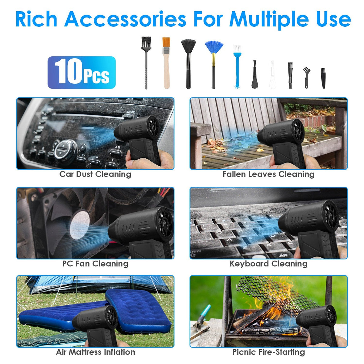 Compressed Air Duster with LED Light Up to 150000RPM Speed for PC Keyboard Cleaning High Speed Rechargeable Cordless Air Blower with 4 Speeds for Home