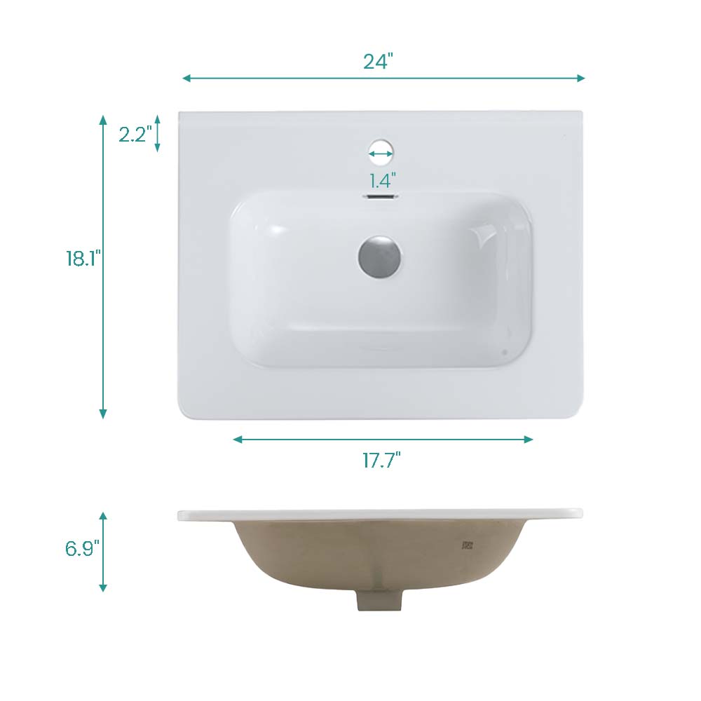 Glossy White Ceramic Integrated Sink