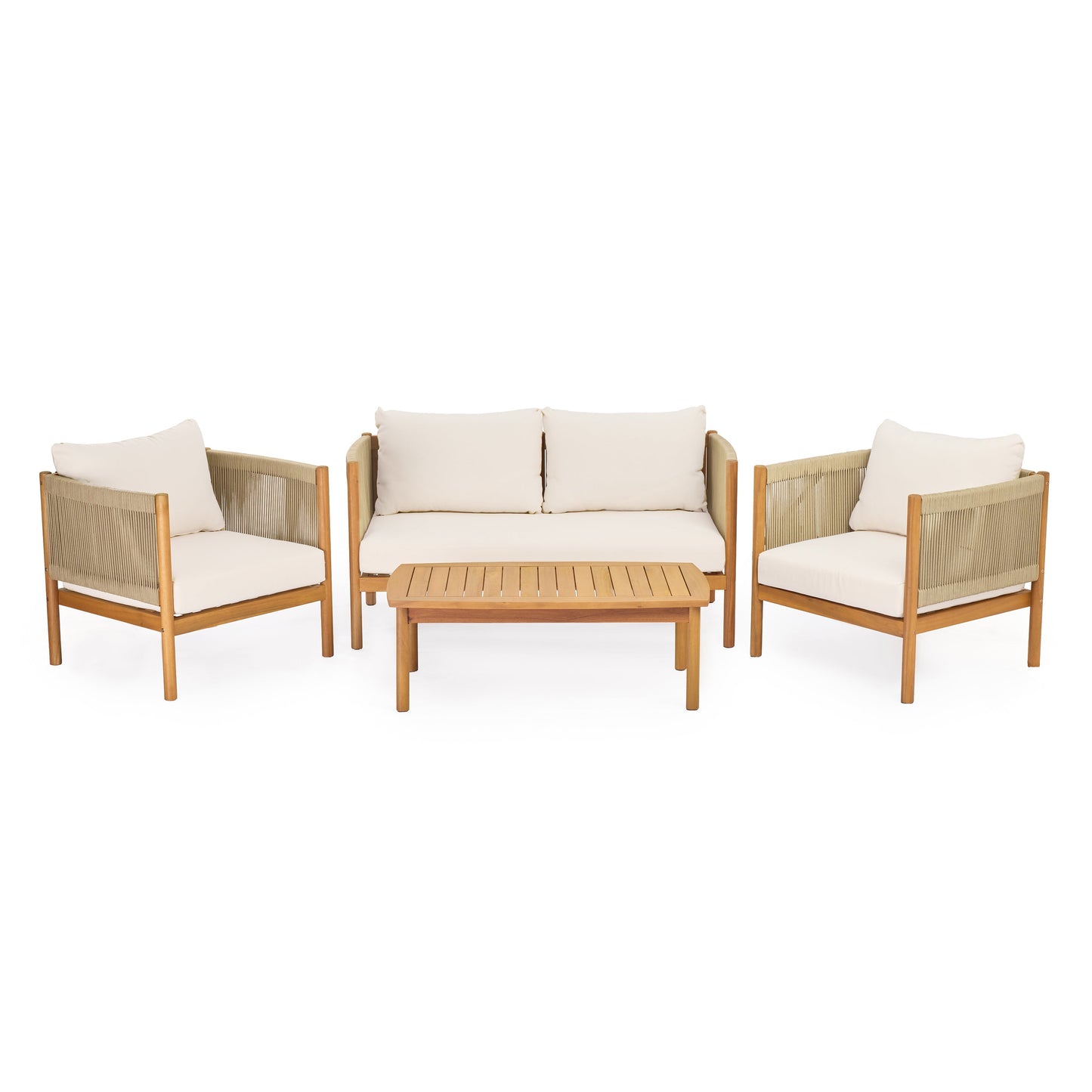 4-Piece Outdoor Sofa Set with Acacia Wood Frame in Teak Look