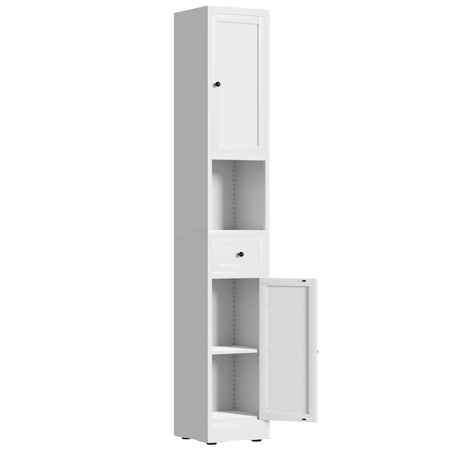 Tall Narrow Bathroom Cabinet With 5-Tier Storage, Adjustable Shelves, Freestanding - White