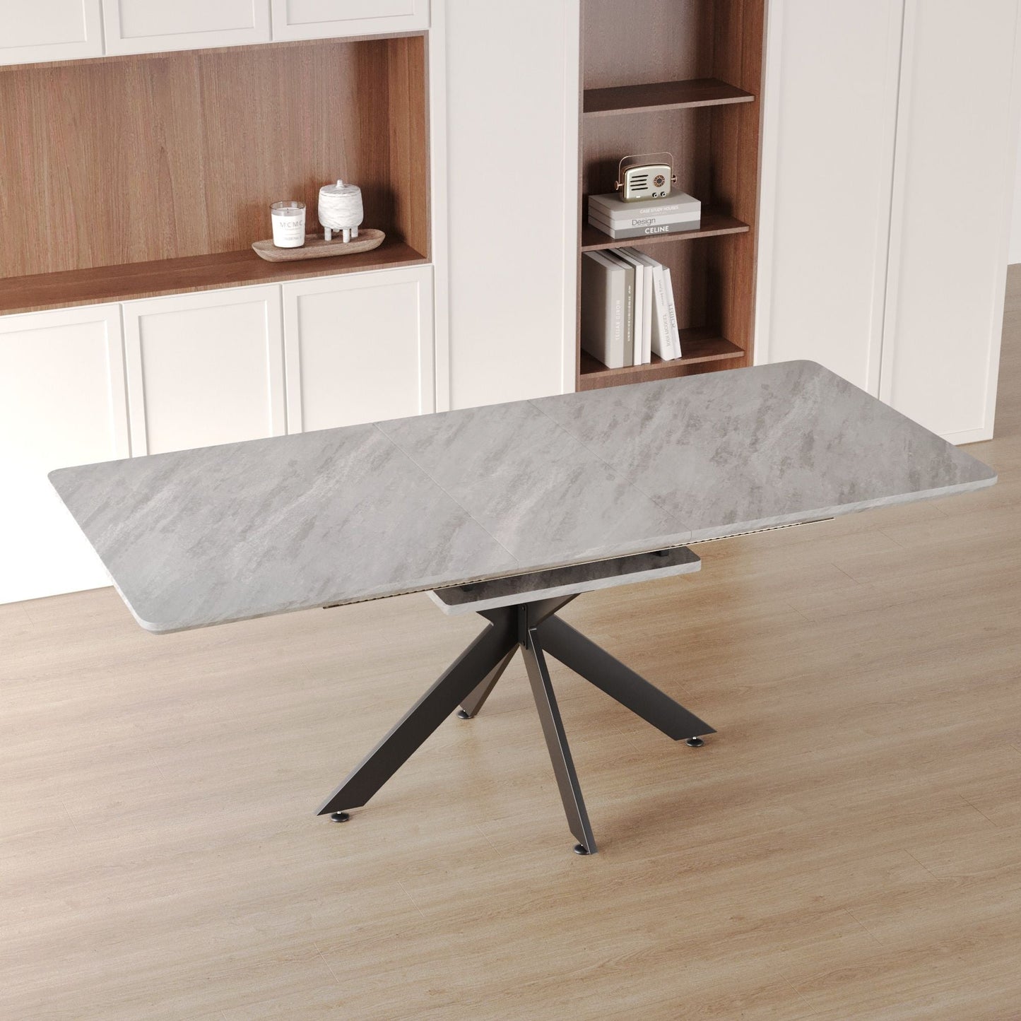 Extendable Dining Table Set With Curved Backrest Upholstered Chairs