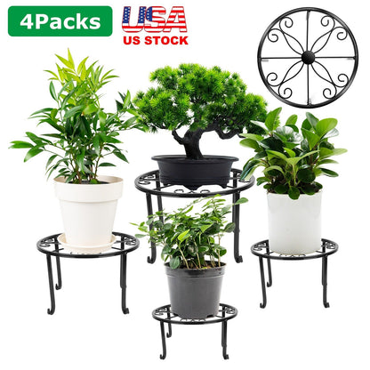 4Packs Iron Plotted Plant Stands Shelves Heavy Duty Round Flower Pot Holder Rack Home Yard Garden Patio DŽcor