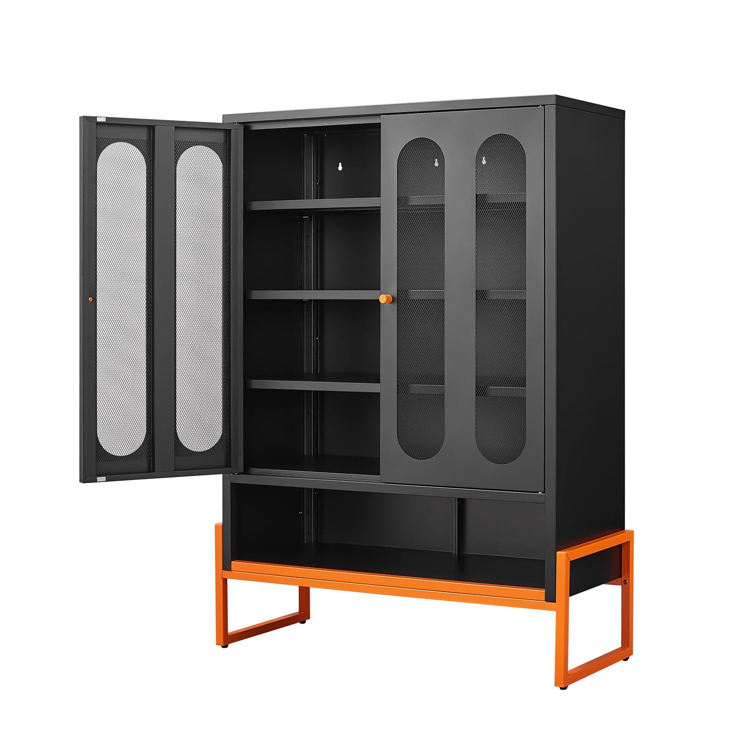 Modern Metal Shoe Cabinet With DoublebSided Doors And Adjustable Partitions