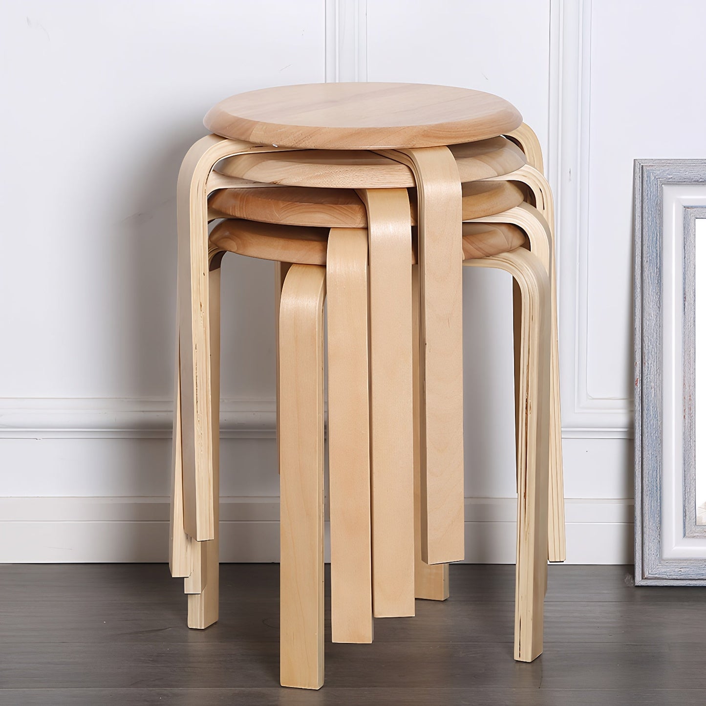 Stackable Bentwood Stool Set of 4, 18" Round Backless Nesting Stools