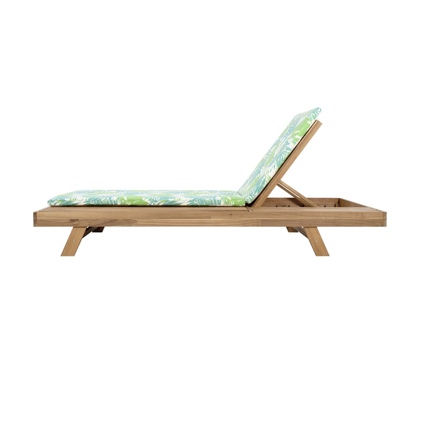Lounge Chaise Set, Space Available On One Side, Acacia Wood In light brown With Water-Resistant Lounge Cushions (Leaf Coconut & 2 Inch Thick) – Matching Cream/Dark Grey Version Available