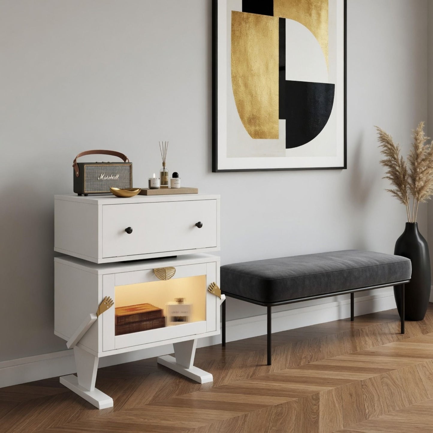 Robot LED Nightstand With 360° Rotating Drawer