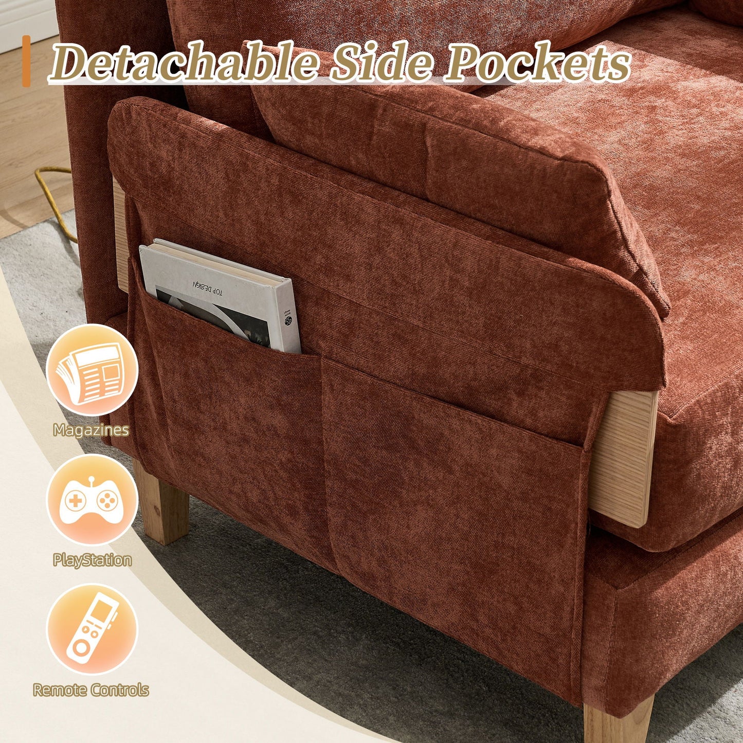 Mid Century Modern Foldable Sofa Bed, 3 In 1 Convertible Sleeper With 3 Pillows