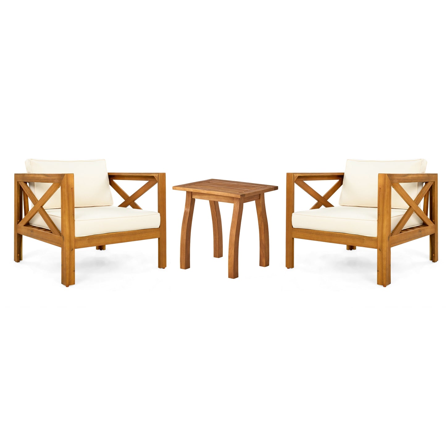 Patio Conversation Set with Acacia Wood Armchairs and End Table