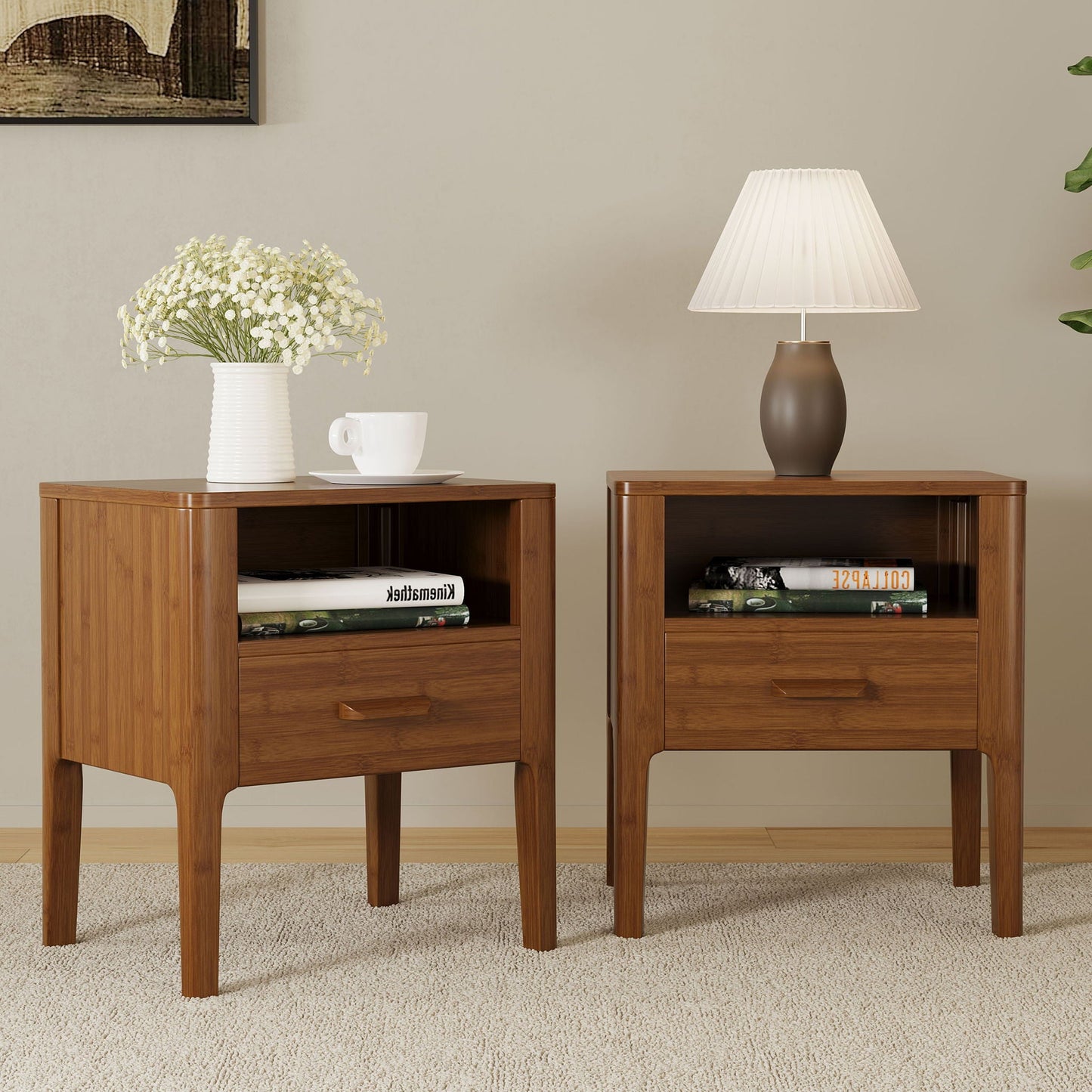 Nightstand With Drawer And Open Shelf - Brown