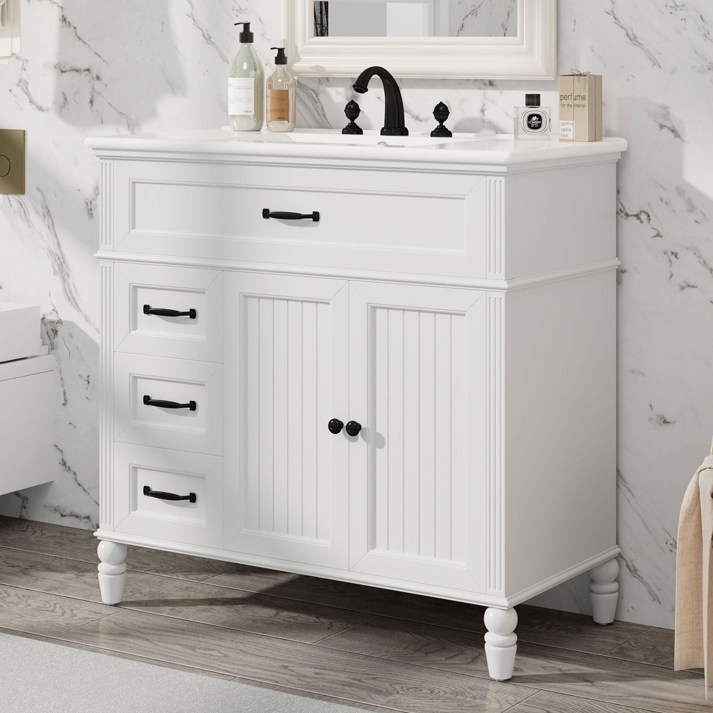 Bathroom Vanity With Sink, 2 Doors 2 Drawers, Freestanding Design
