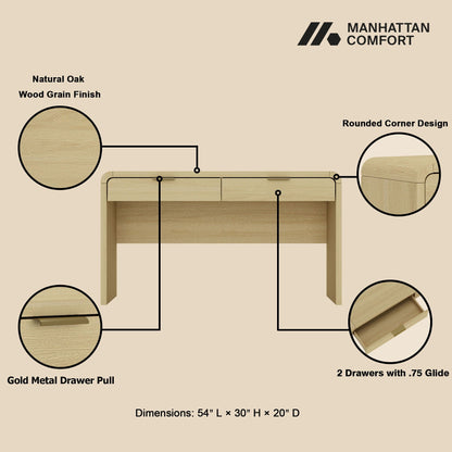 Grace - Office Desk With 2 Drawers - Oak
