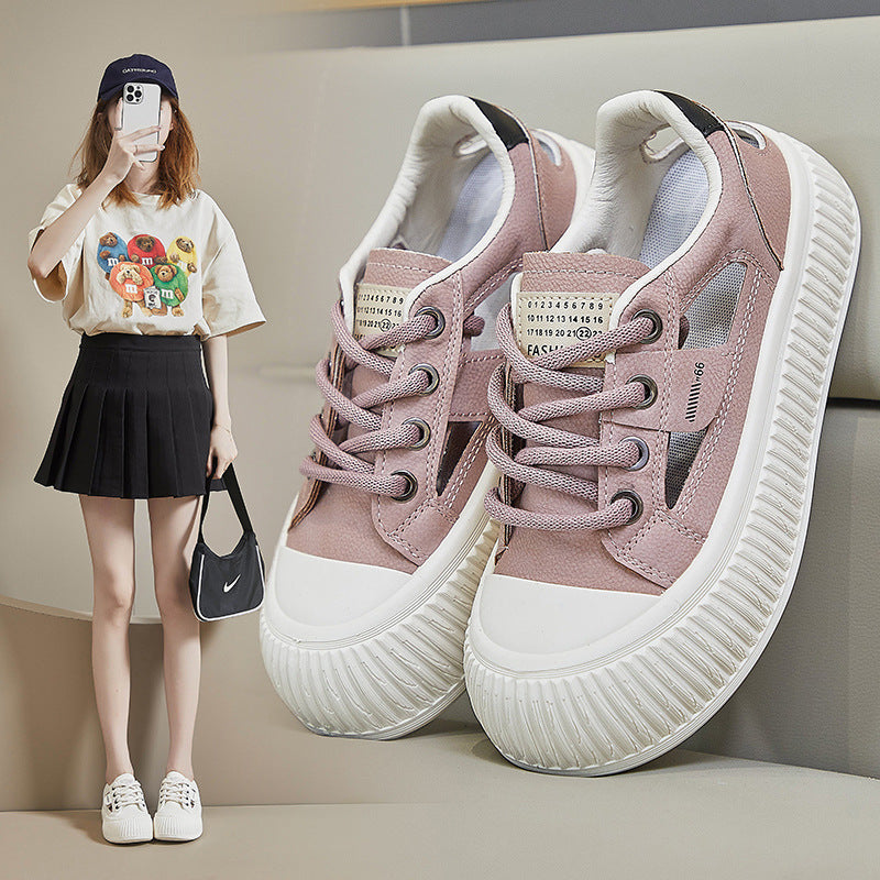 New Breathable Womens Hollow-out Casual Sneakers Chunky-soled Versatile White Shoes