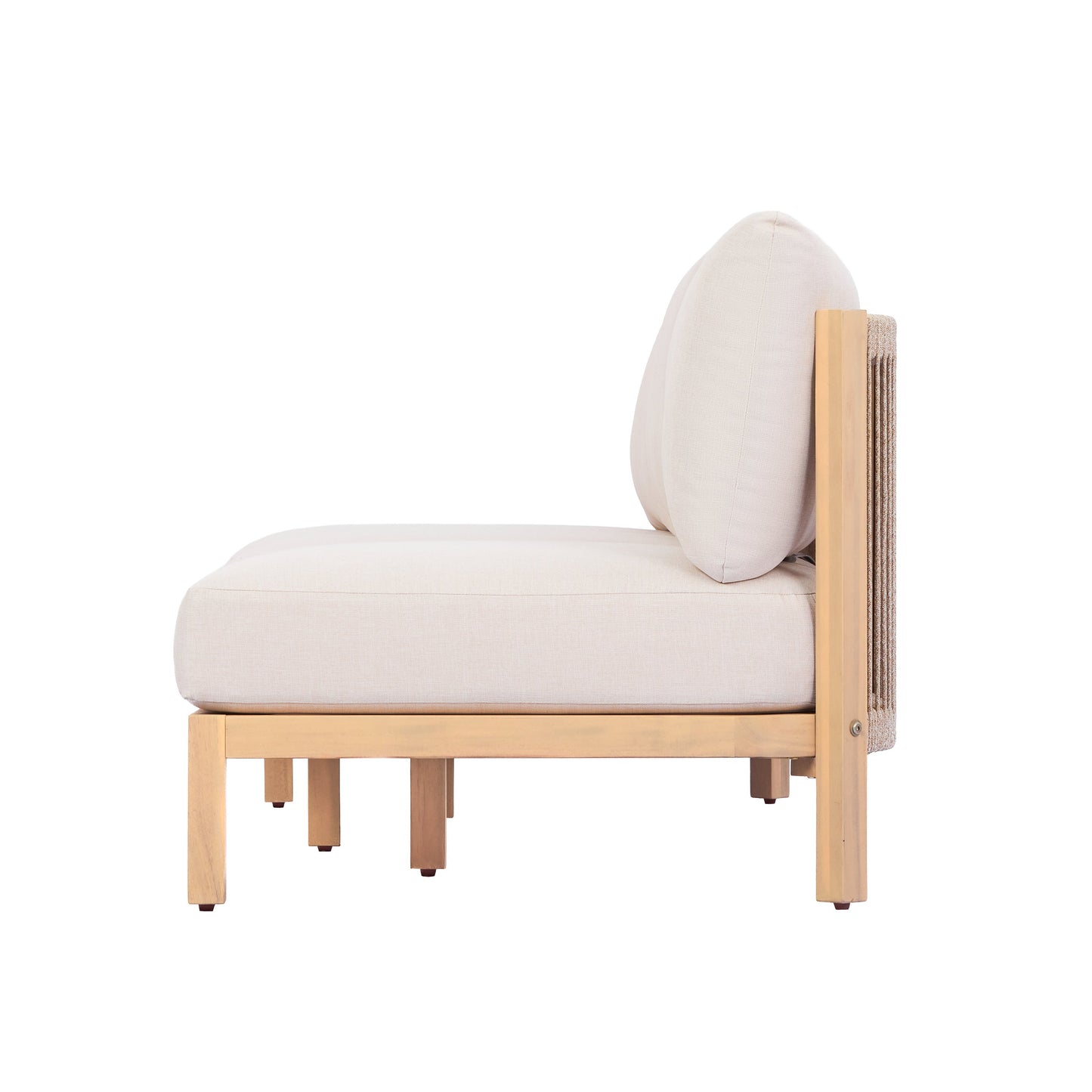 73.23" Outdoor Acacia Wood Frame Rope-Braided Backrest Three-Seater Sofa