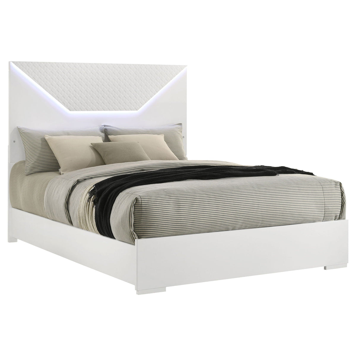 Ives Queen Panel Bed LED Headboard White High Gloss