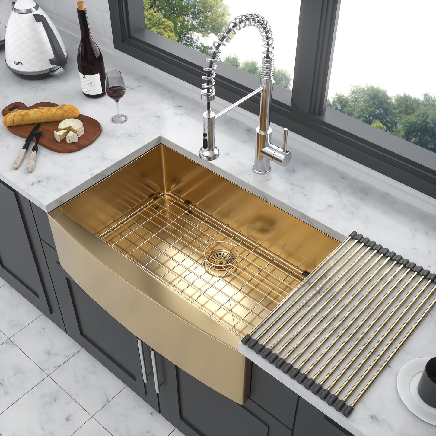 Farmhouse Kitchen Sink, Stainless Steel, Apron Front