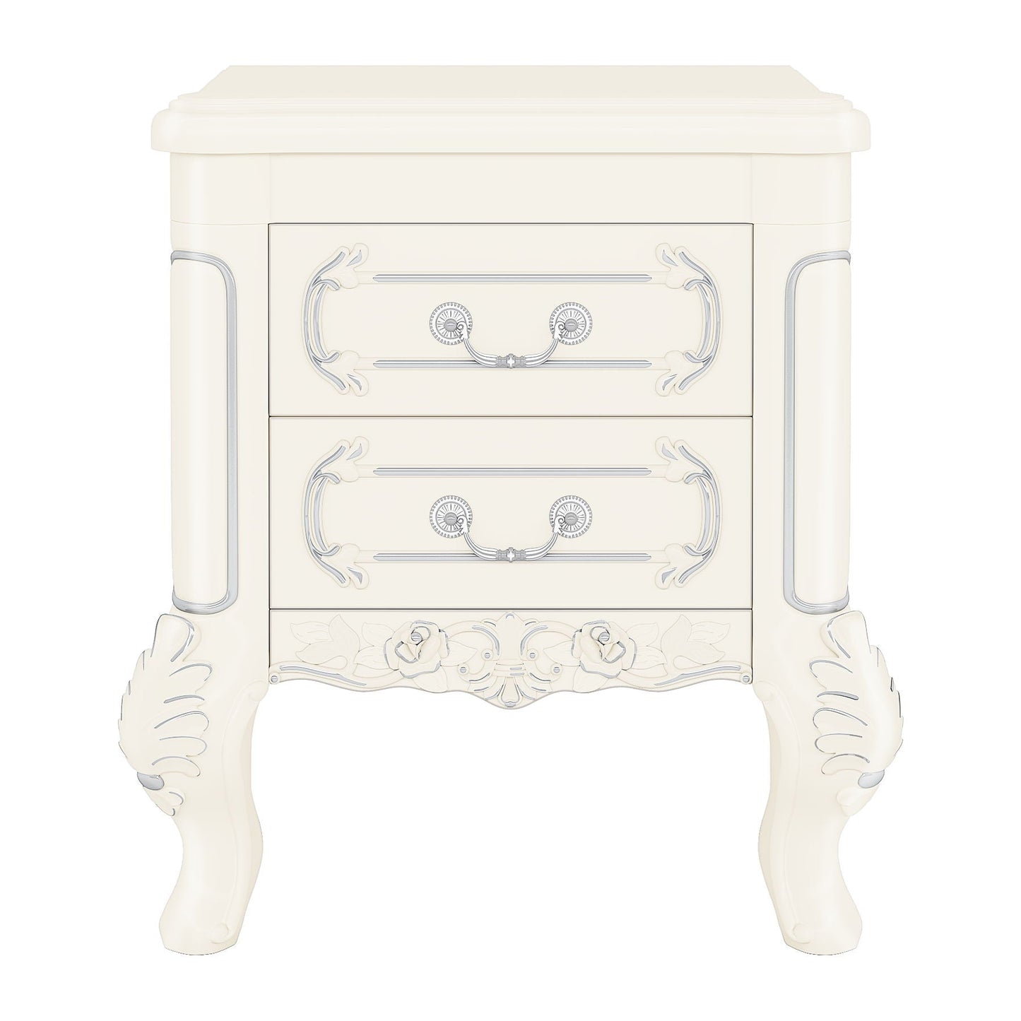 Carved Nightstand With 2 Drawers, Bedside Table - White