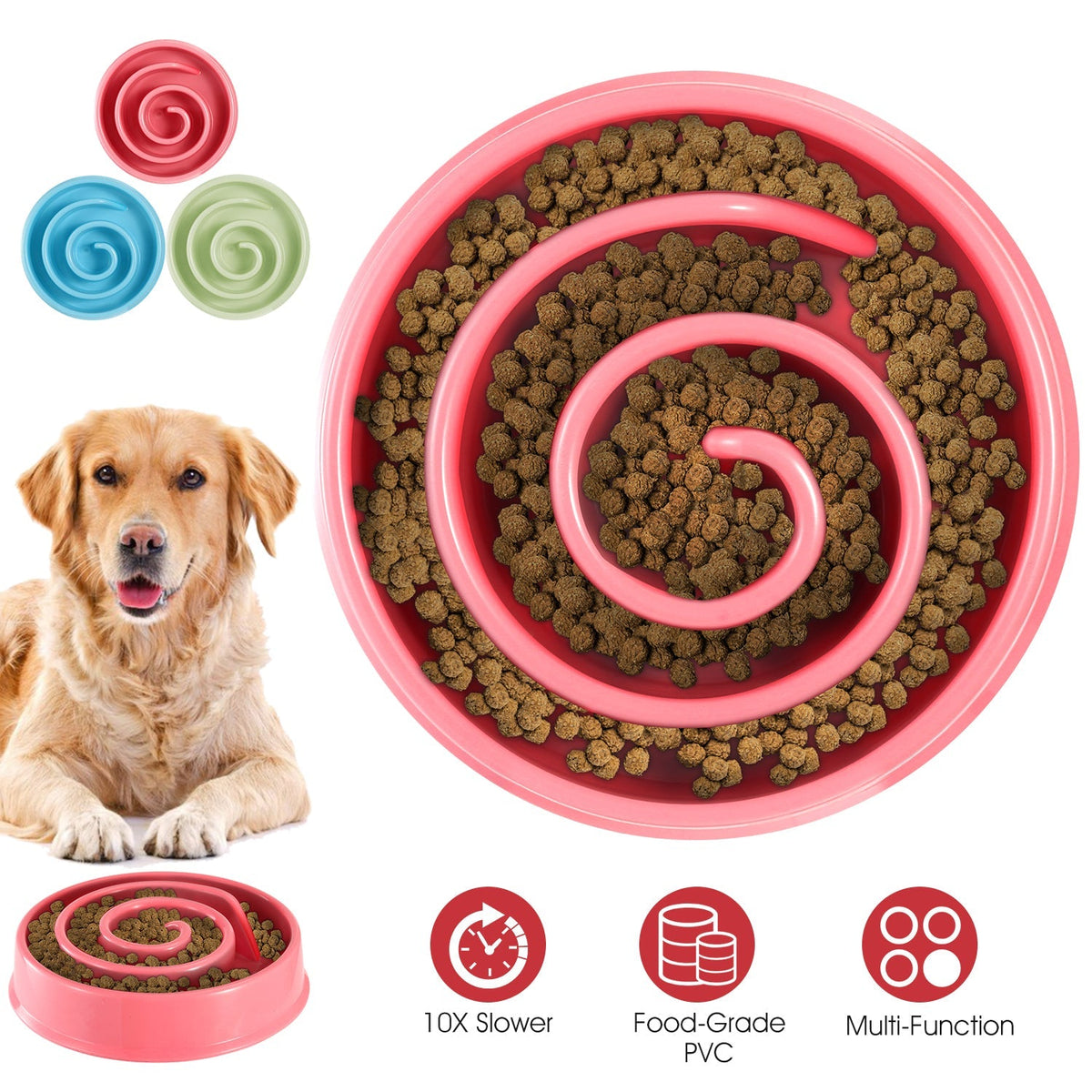 Slow Feeder Healthy Dog Bowl Happy Hunting Fun Puzzle Maze Bowl for Water Food 7.68in in Diameter 10.5oz in Capacity for Small Medium Dogs