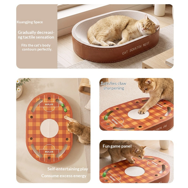 Cat Scratcher And Cat Bed Combo, White Cardboard, Highly Durable With Minimal Shedding, Large Size, Equipped With A Bell Tipped Ball Your Cats Perfect Self Entertainment Toy, Pet Supply