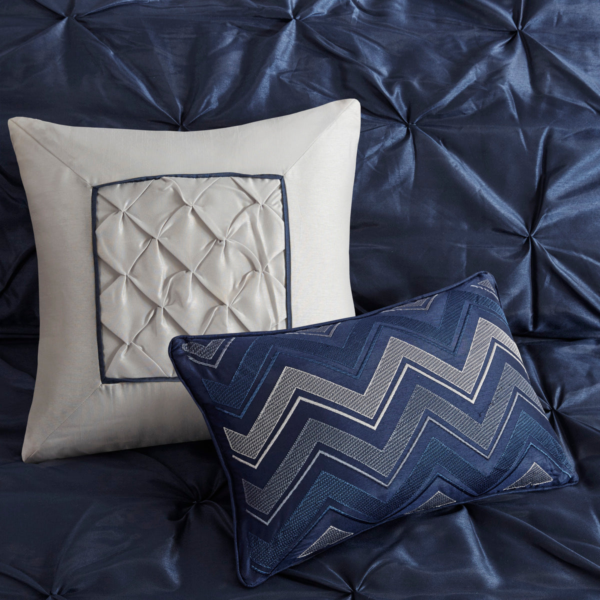 7 Piece Tufted Comforter Set Navy King