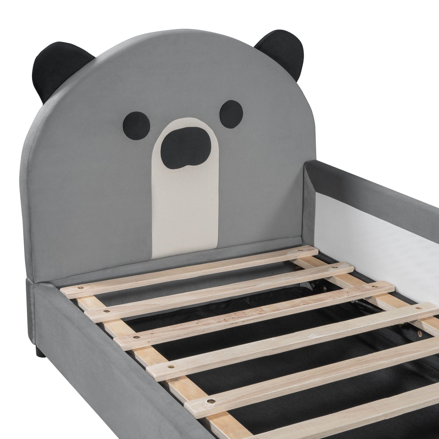 Upholstered Daybed With Bear Shaped Headboard, Hydraulic System And Breathable Fence