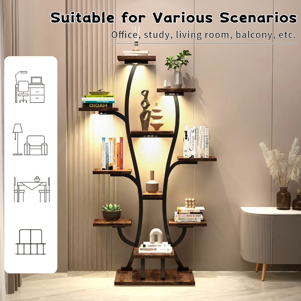 Vase Shape Indoor Plant Stand with Adjustable Grow Lights - Metal & MDF