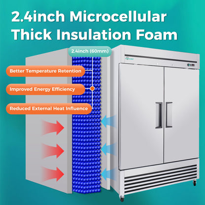 54" Commercial Refrigerator 49 Cu.Ft Stainless Steel 2 Door Reach-In Fridge