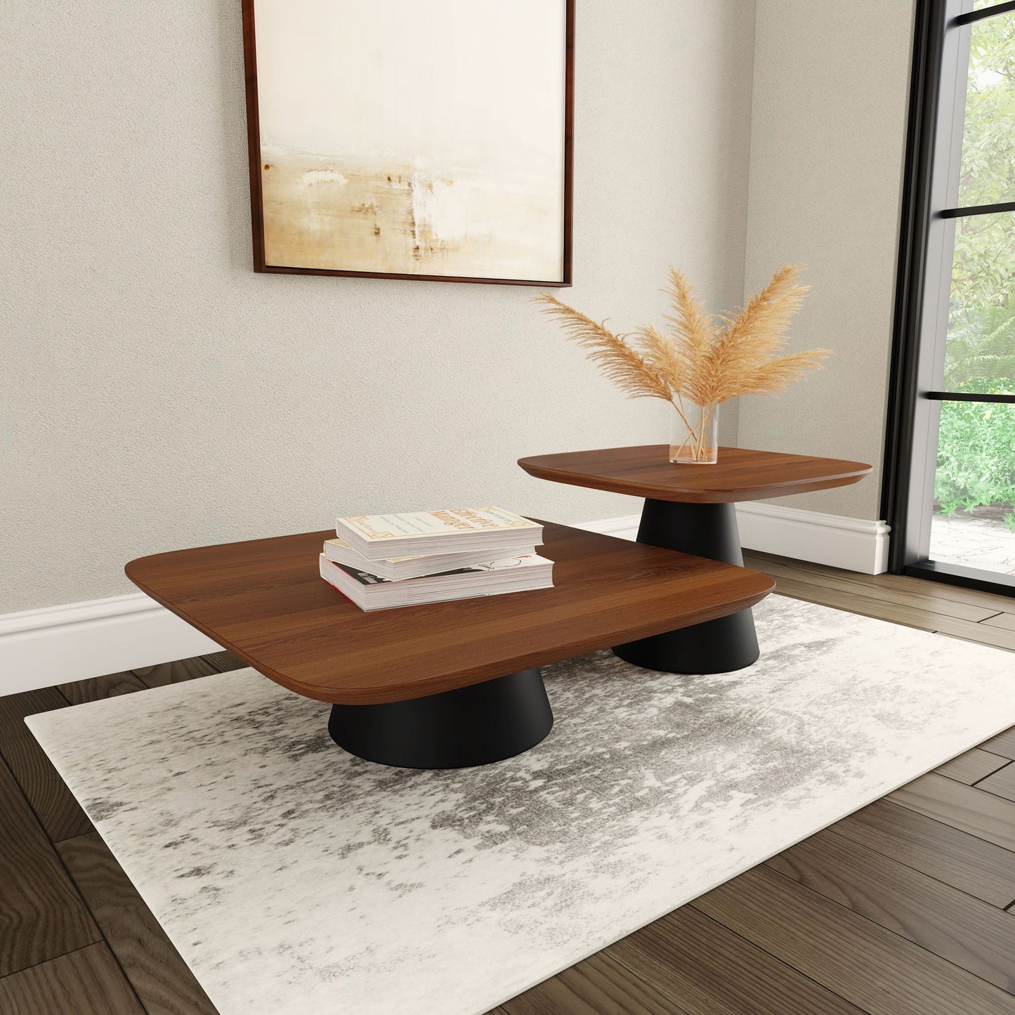 Duncan - 2 Piece Coffee Table Set With Sculpted Bases - Walnut
