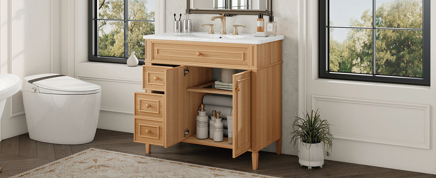 36" Bathroom Vanity with Sink, Solid Wood & MDF Cabinet