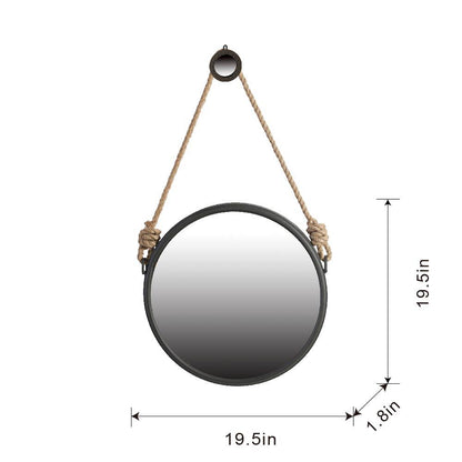 Handsome Cleveland Mirror With Rope Strap Contemporary Design Circle Mirror With Round Metal Frame For Wall Decor