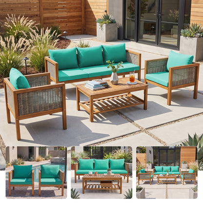 4 Pieces Patio Sofa Set - Outdoor Seating Group for 5