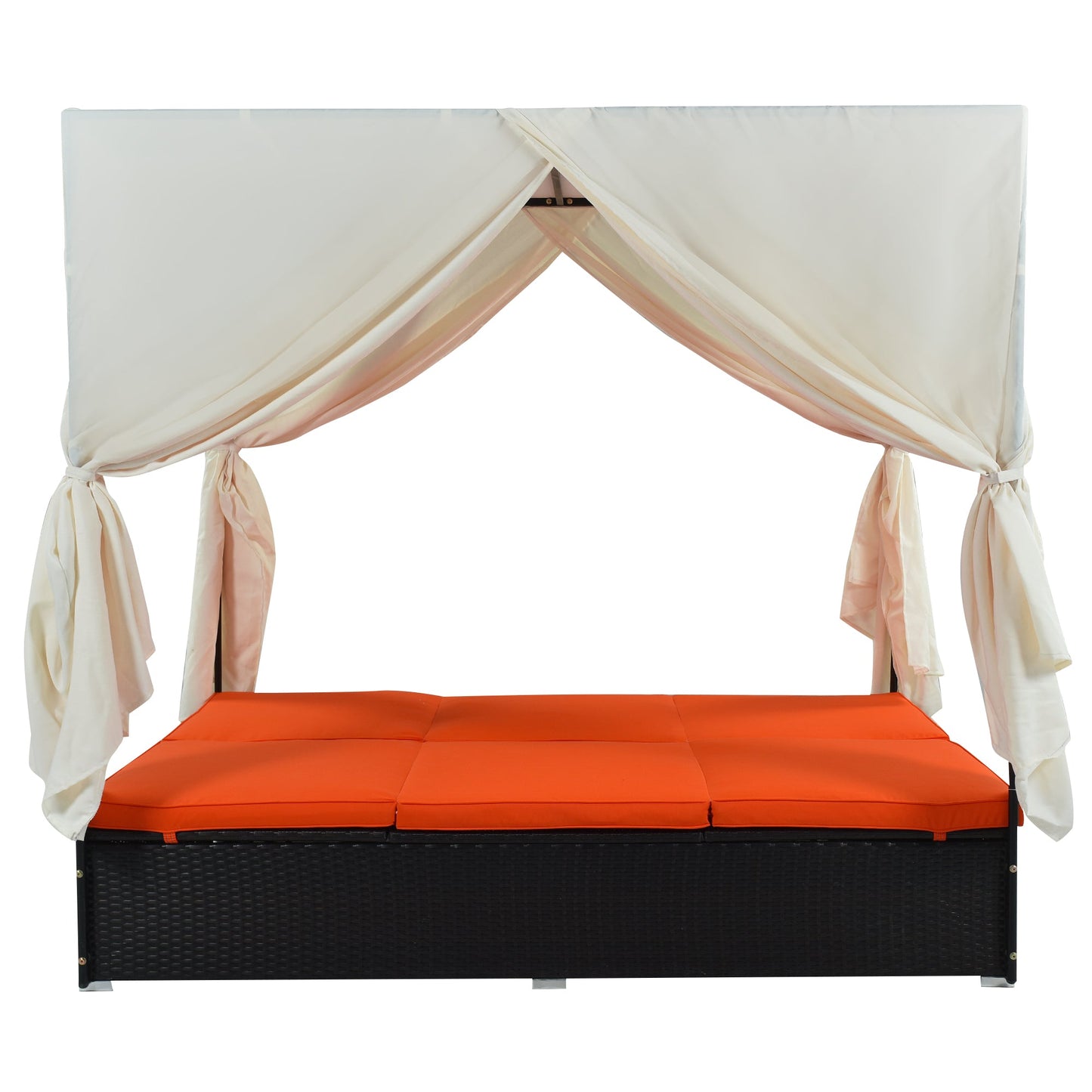 U_STYLE Outdoor Double Chaise Lounge Daybed with Curtains