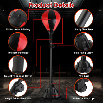 Punching Bag with Stand Free Standing Boxing Ball for Adults 43.3-63in Height Adjustable Boxing Bag with Gloves Wrist Sleeves Stable Suction Base for