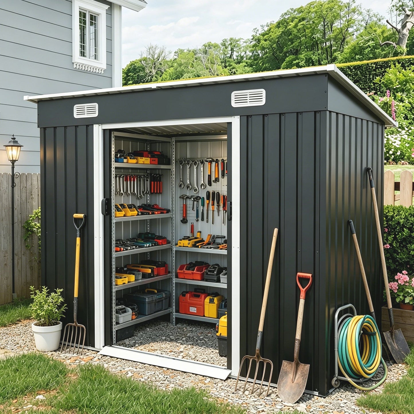 8x4ft Metal Shed with Sliding Door and Air Vents
